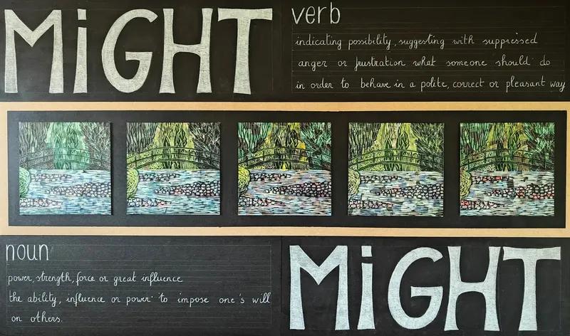 Might - pastelkrijt en hoogdruk op collage - Lieve Vinck