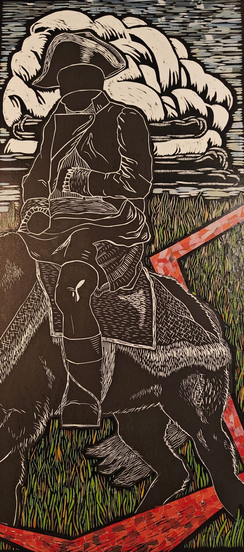 Napoleon steekt de rode lijn over - houtsnede