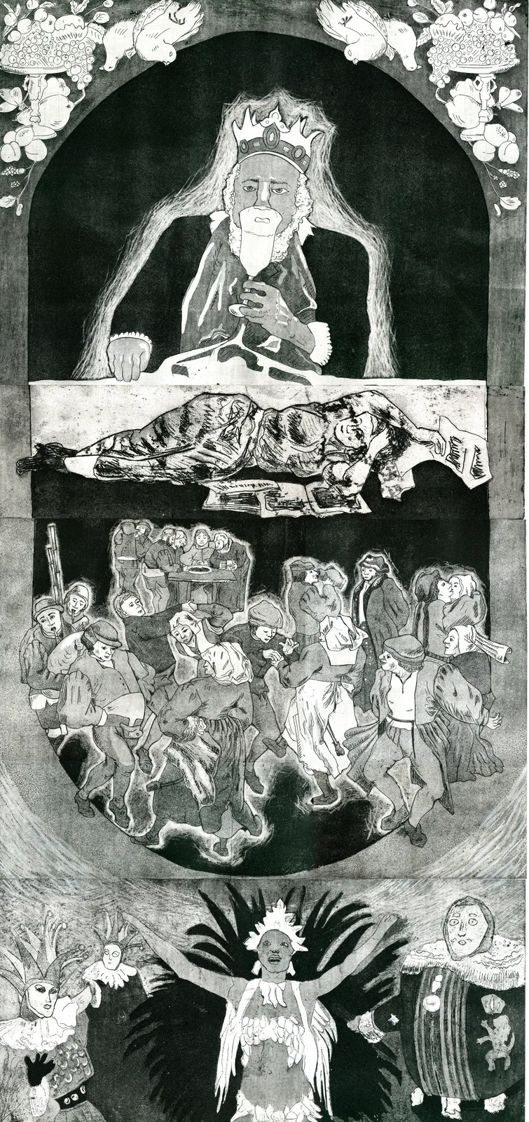 Generation 1 2 3 or The King drinks - ets, aquatint, vernis mou