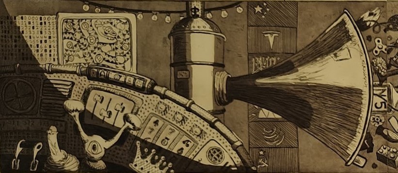 Utopia 1 - houtsnede, ets